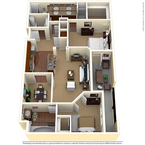 Floor plan for 2 beds, 2 baths, 1354 sqft